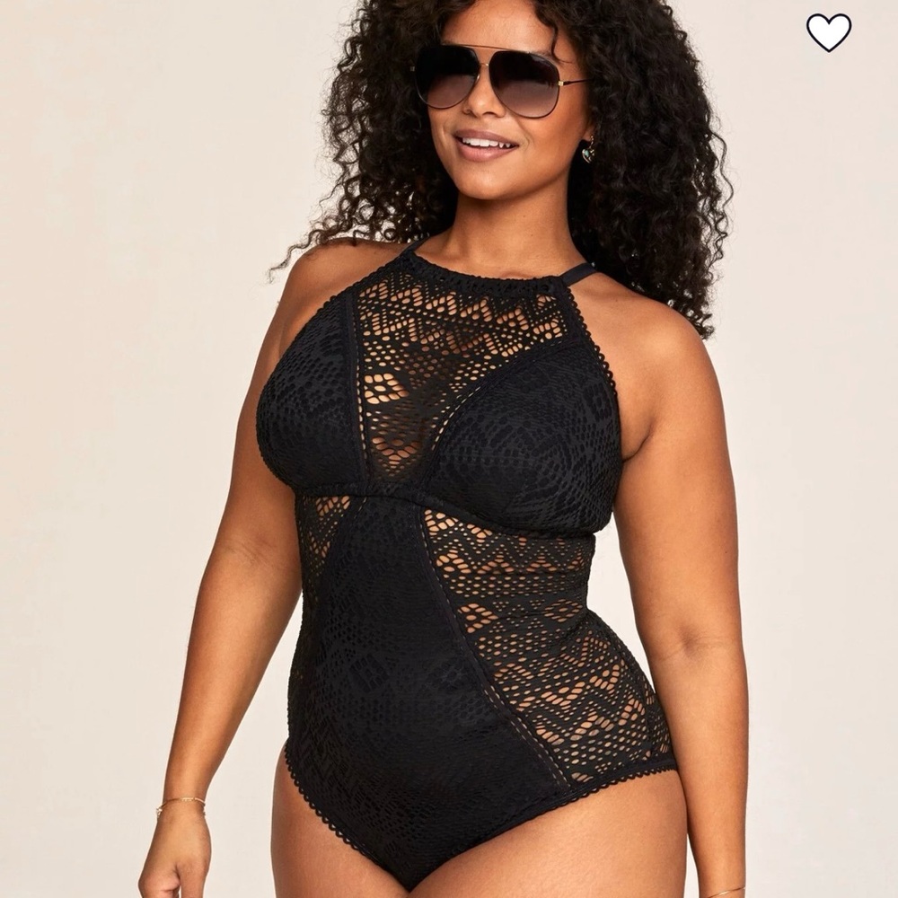 Black Crochet One-Piece Swimwear